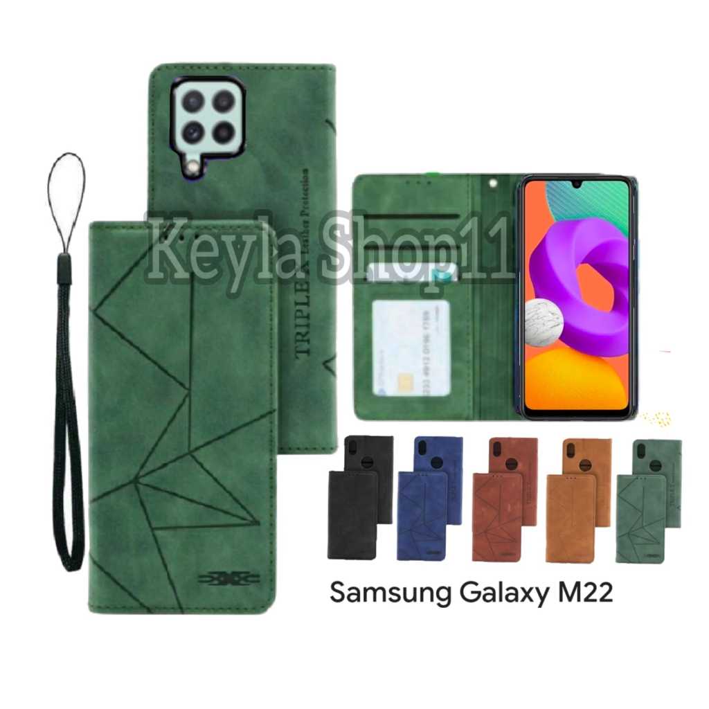 Case Flip Magnet For Samsung Galaxy M22 Flip Cover Leather Premium Dompet Motif Casing HP
