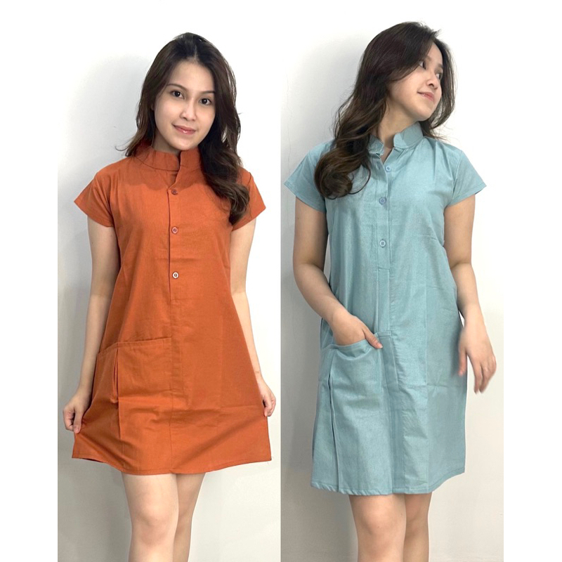 Laura Dress Midi Bahan Linen/ Dress Viral/ Dress Midi Linen/ Dres Midi Saku