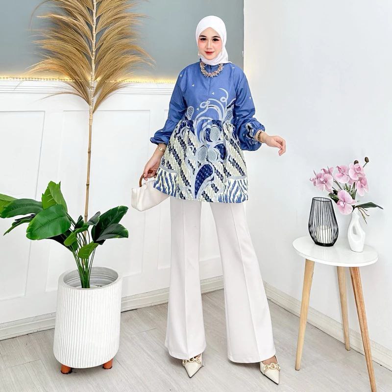 ATASAN BLOUSE BATIK LENGAN BALON UKURAN (M L XL XXL) - ATASAN WANITA