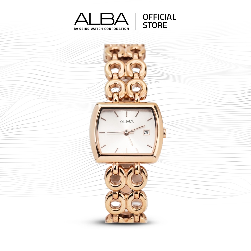 Alba Jam Tangan Wanita AH7R10 / AH7R10X1 Quartz White Dial Black Rose Gold Stainless Steel Strap Wat