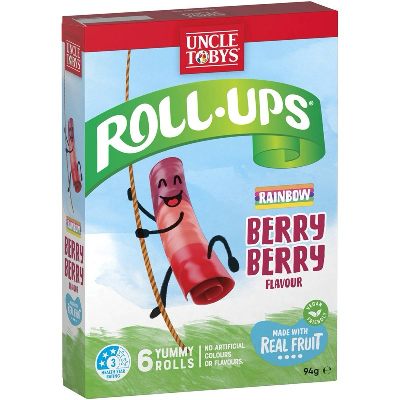 

Uncle Tobys Roll-ups Rainbow Berry 6 Pack 94g - Australia