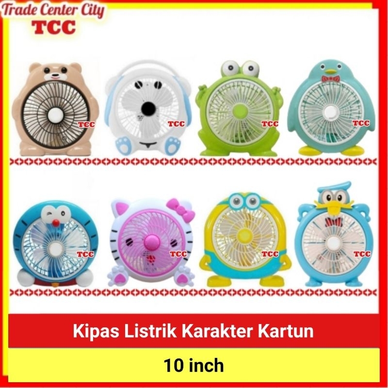 Kipas Angin Listrik Model Kipas Meja 10 inch Karakter Kartun Doraemon Kitty Minioon Teddy Bear Donal