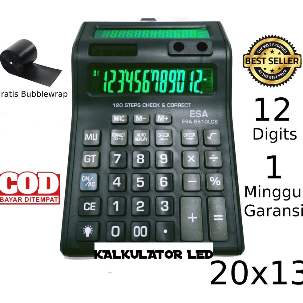 

Kalkulator Digital LED 2 Layar 12 Digit ESA Kalkulator Check Calculator Dagang Besar Kakulator ART W9B8