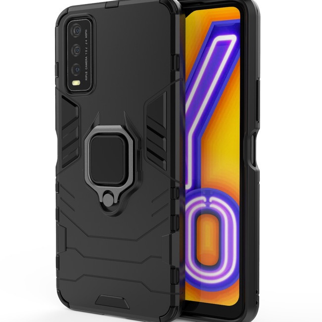 Vivo Y2 Y2i Y2s Y12s Black Panther Slim Stand Ring Armor Case