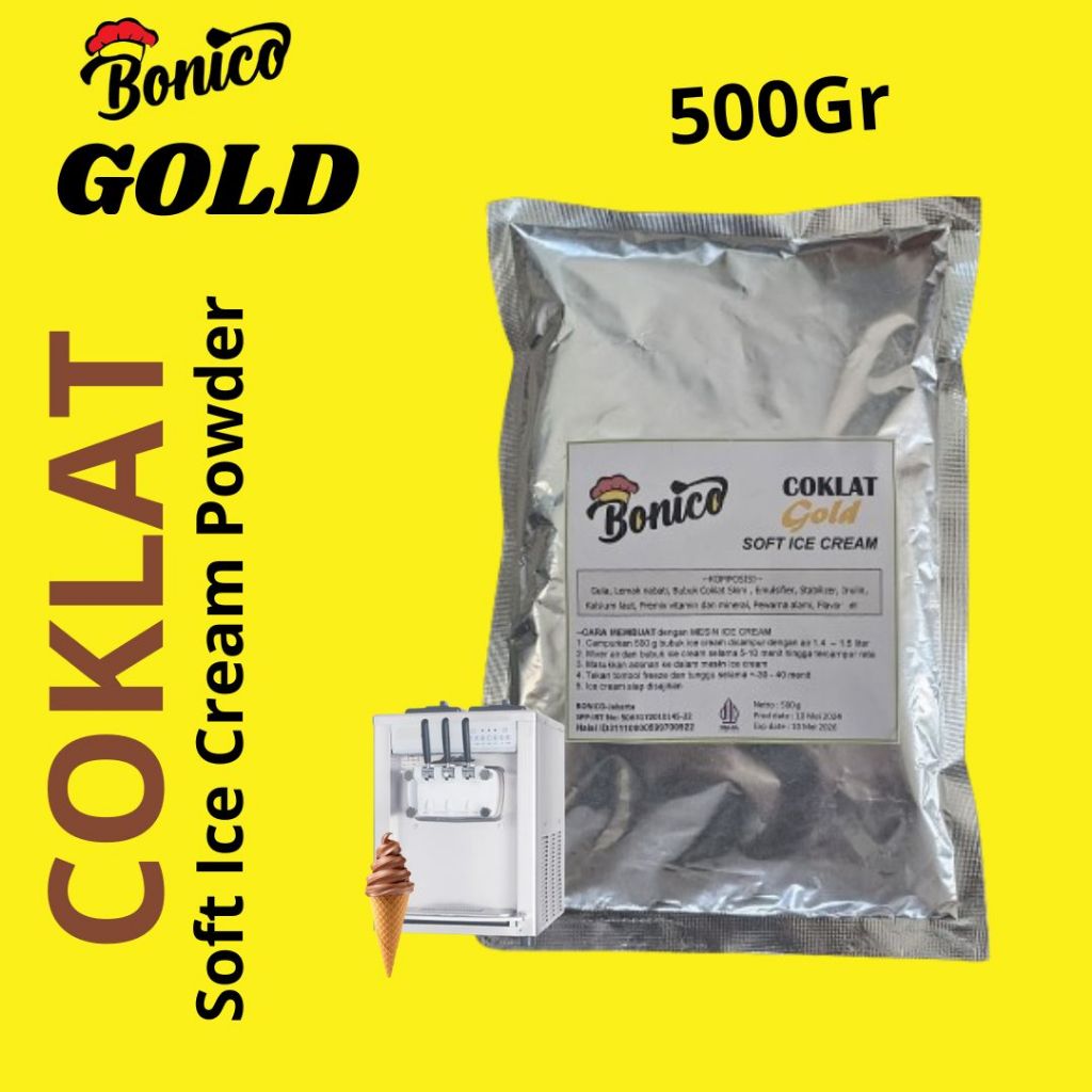 Bonico COKLAT GOLD Soft Ice Cream Powder 500gr RESTO premix tepung serbuk bubuk es krim instan mesin