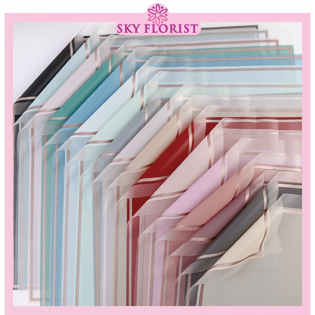 

20 LEMBAR Kertas bunga cellophane flower wrapping Paper Varian List Gold Frame Transparan Florist KB6013