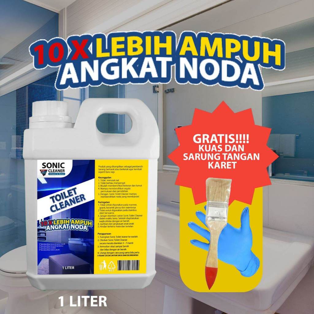 	 SONIC Cleaner Viral Pembersih Kerak Keramik Toilet Free Sarung Tangan + Kuas Kemasan 1 Liter	