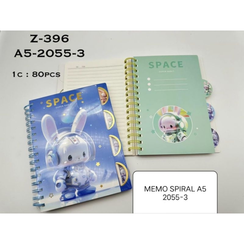 

MEMO A5 SPIRAL 2055-3+INDEX MOTIF RABBIT SPACE ISI 80 LEMBAR/KERTAS BERGARIS