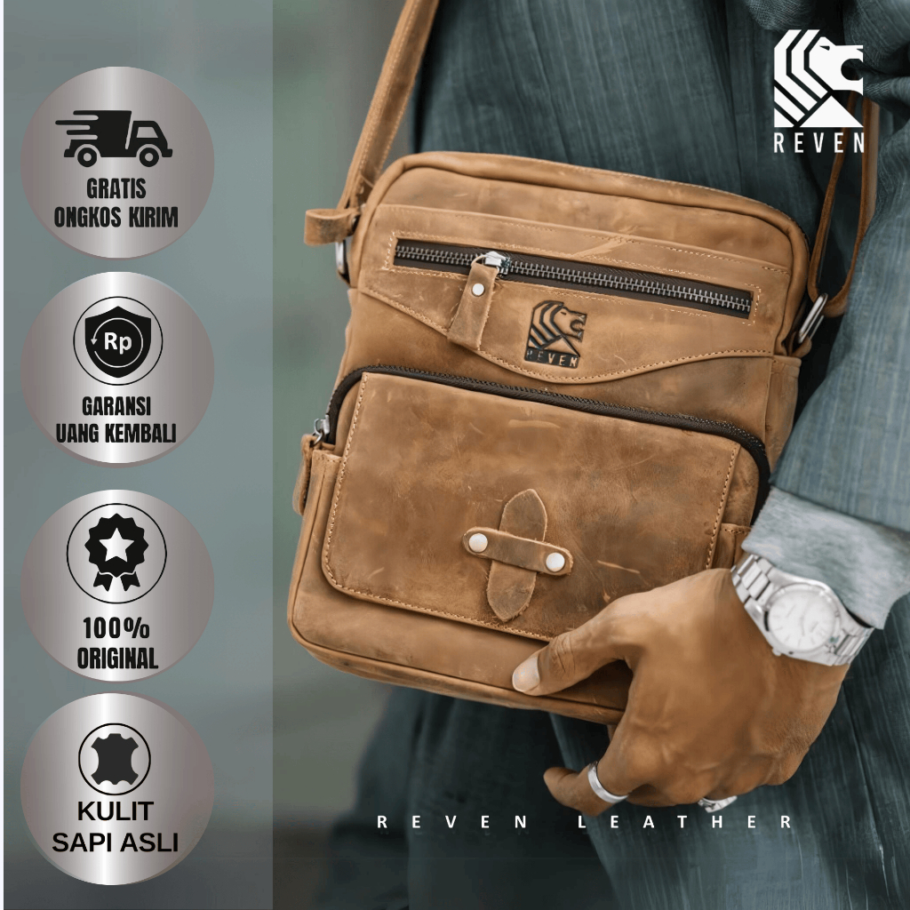 Tas Selempang Pria Tas Kerja Kuliah Tas Selempang Pria Kulit Asli ROVER Sling Bag Trendy  Branded