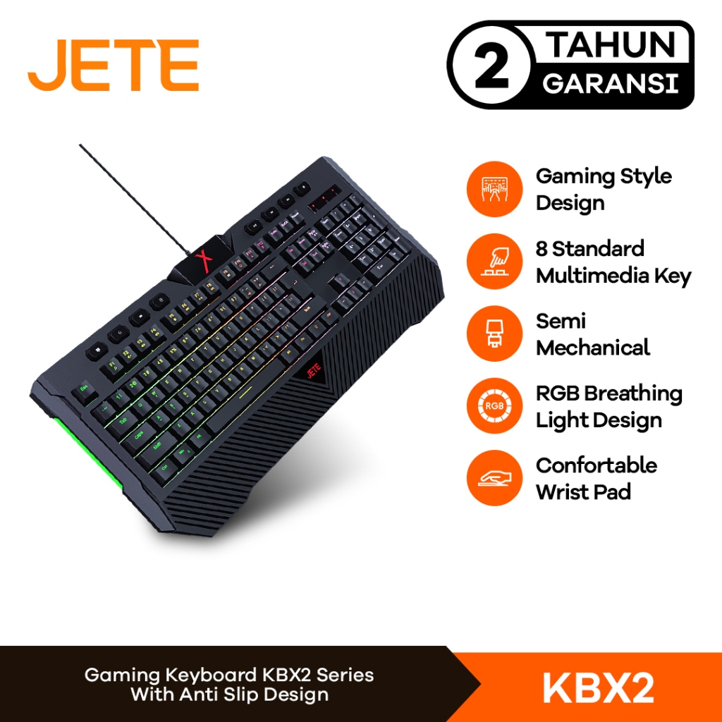 JETEX KBX2 Keyboard Gaming RGB Semi Mechanical  JETE X KBX2 - Garansi 2 Tahun