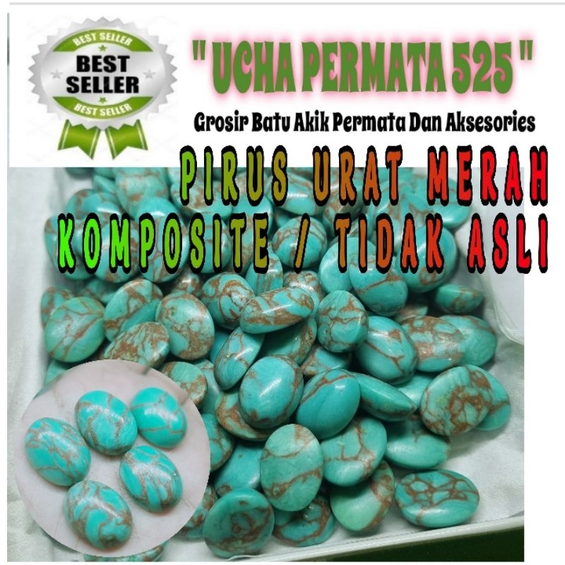 batu akik pirus hijau urat merah komposite tidak asli