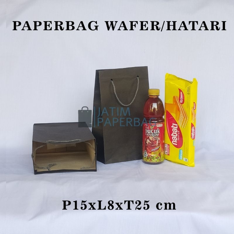 

Paperbag Wafer Hatari Hitam Polos Uk 15x8x25 Tas Hajatan Paper bag Tas Asul Asul