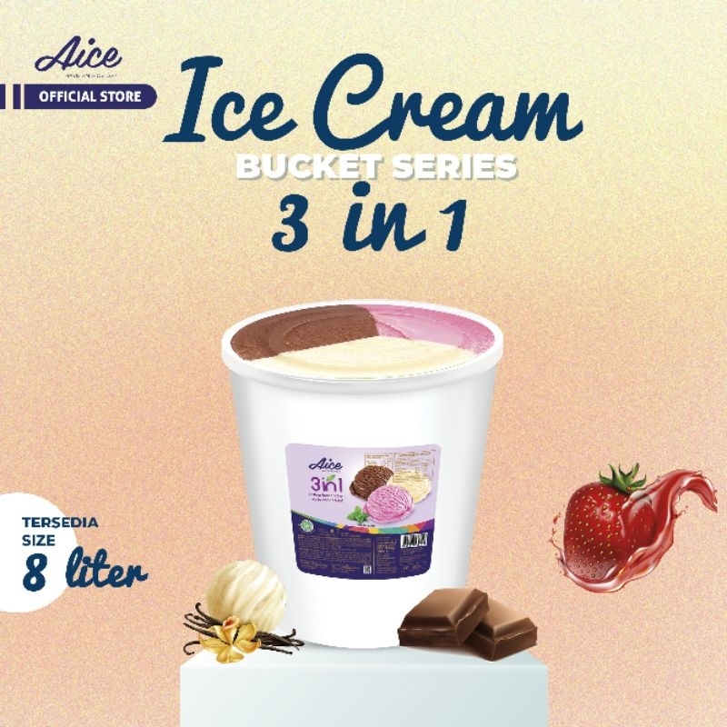 

Aice Ice Cream 3in1 8Liter Es Krim 3 rasa, vanilla, strawberry, chocolate eskrim ember 8 Liter neopolitan