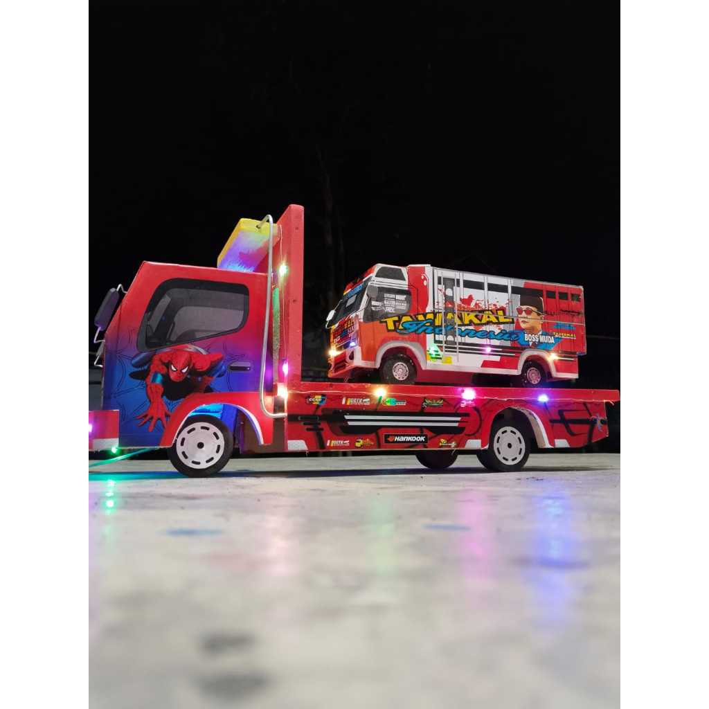 Truk oleng asli kayu besar panjang 55 cm miniatur truk oleng los bak