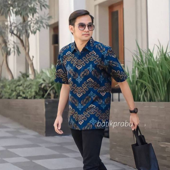 TERBARU BAJU KEMEJA BATIK PRIA LENGAN PENDEK SIZE M L XL XXL BATIK WARNA BIRU NAVY BATIK DEWASA