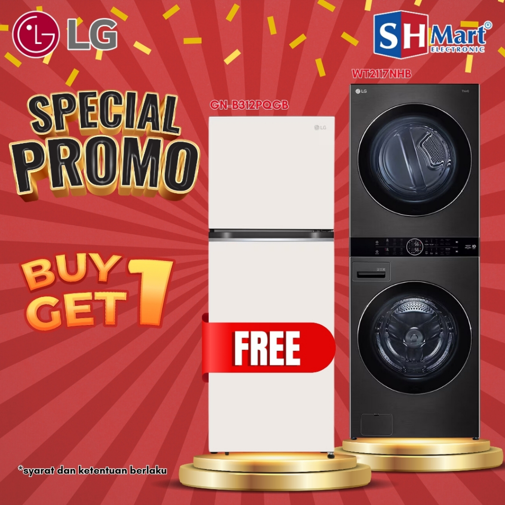 MESIN CUCI LG 21 KG & DRYER LG 17 KG WT2117NHB OBJET WASHTOWER™ GARANSI RESMI
