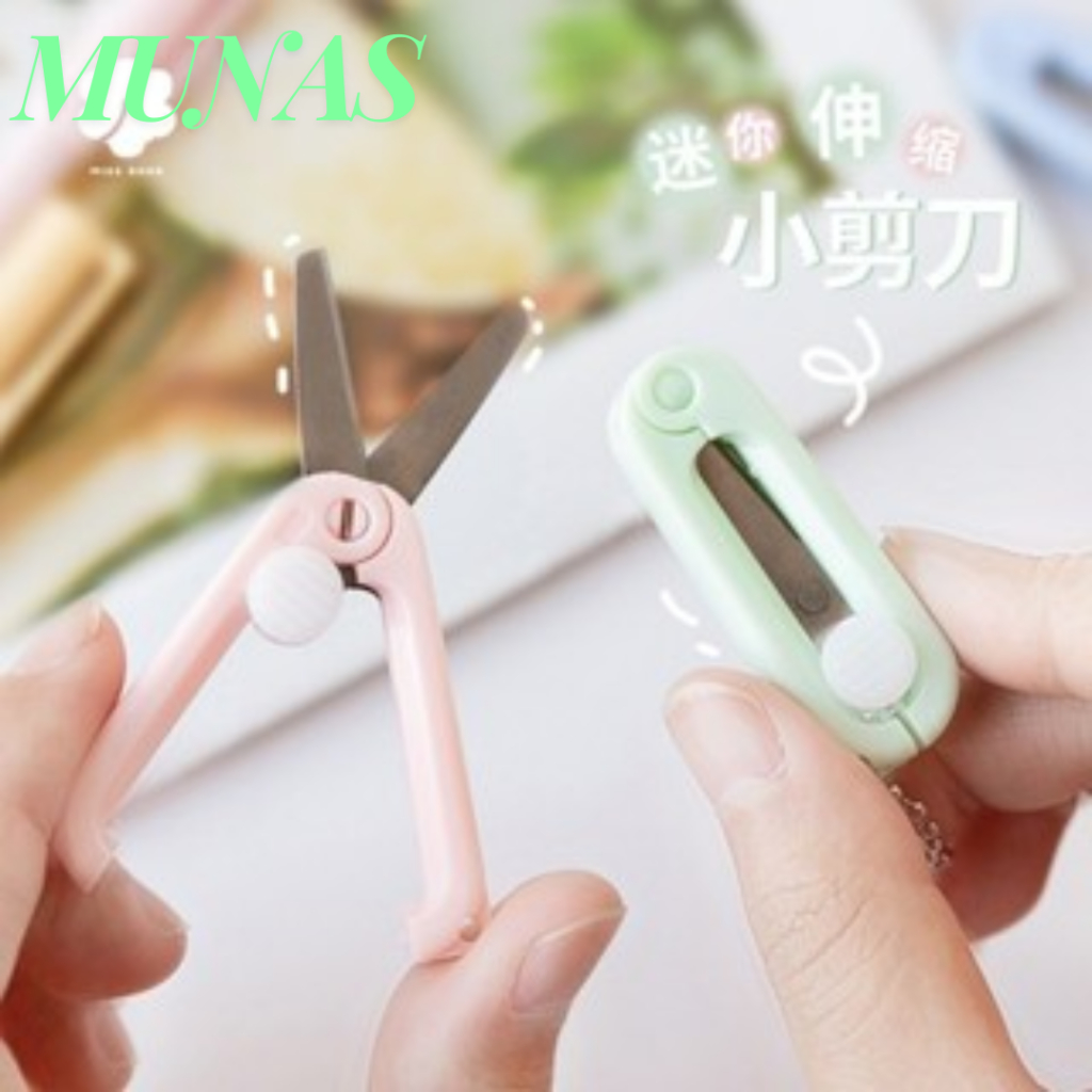 

MUNAS Gunting Lipat mini Portable tarik Stainless Steel Retractable Mini Folding Scissors Pemotong Kertas Paper Cutter lucu