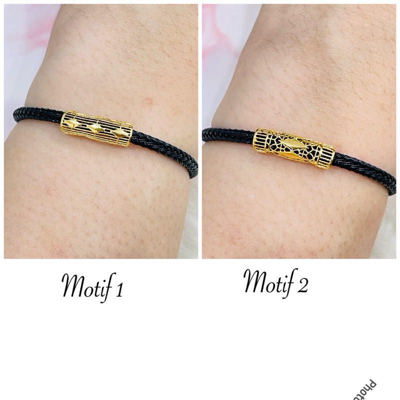 gelang tali with liontin tabung simple elegant emas asli kadar 700