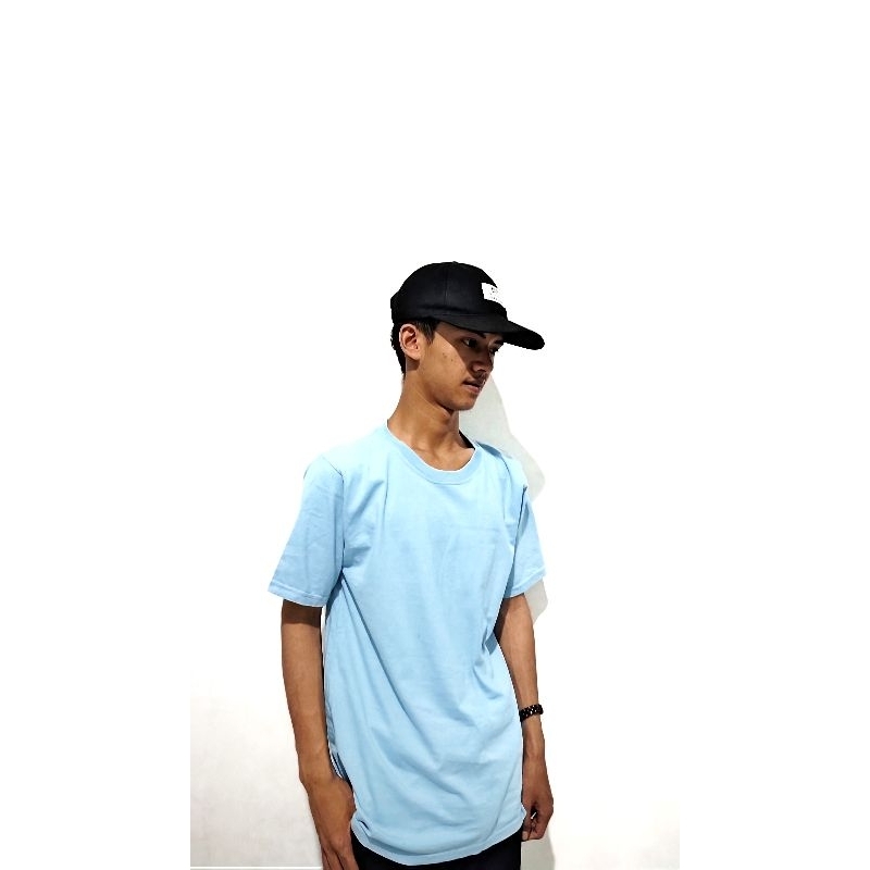 Kaos polos pria wanita katun 30's 100%full cotton | biru langit/telor asin