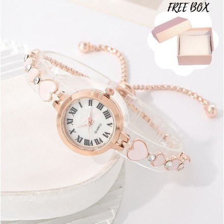 Jam Tangan Wanita Model Rantai Serut Tali Love Jam Analog Terbaru jamtangan