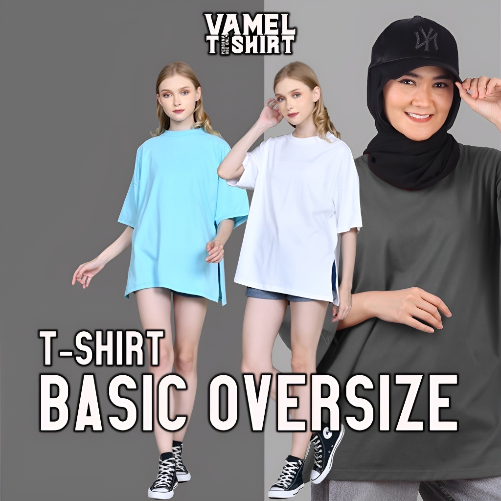 VAMEL TSHIRT - BAJU POLOS WANITA DEWASA OVERSIZE | BAJU POLOS LENGAN PENDEK BAHAN COTTON COMBAD 30S 