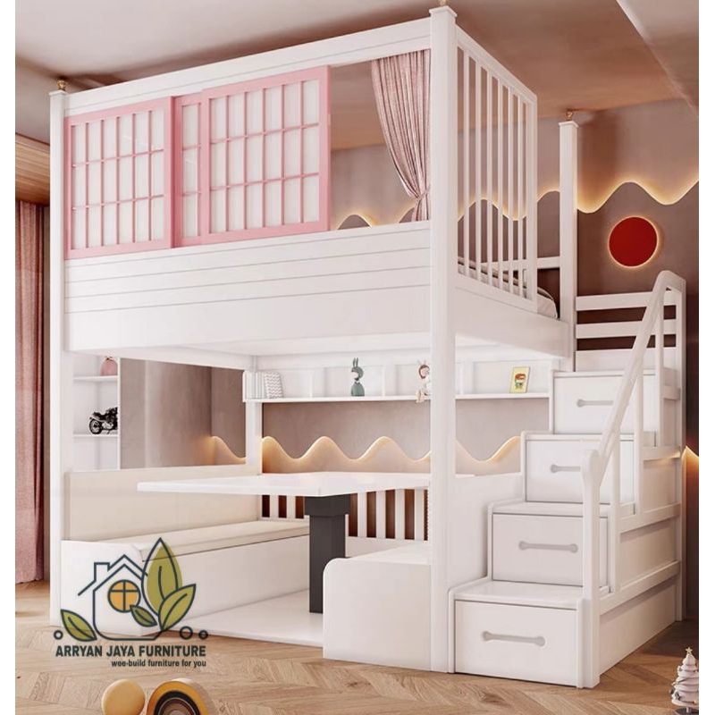 tempat tidur tingkat anak meja belajar , ranjang susun , kasur tingkat anak set