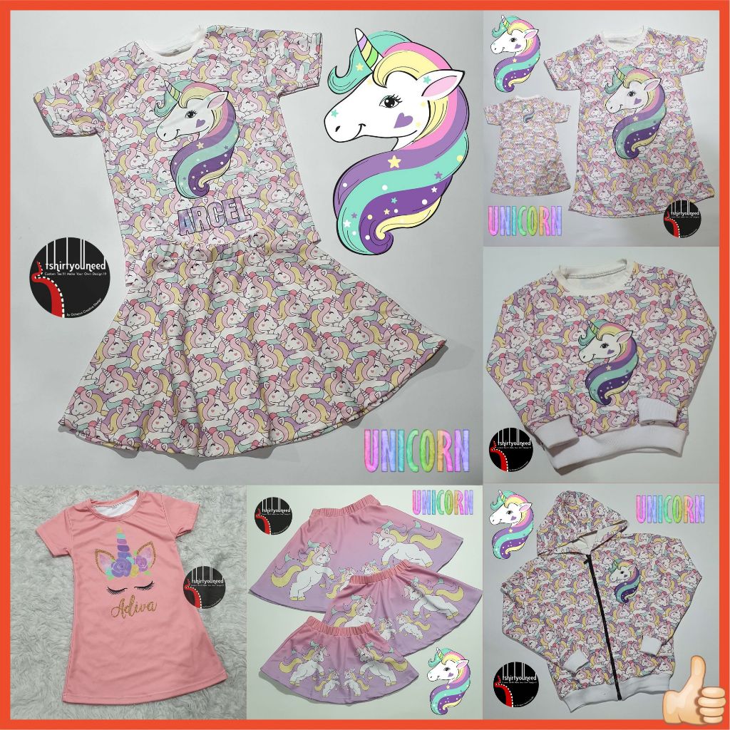 Baju FULLPRINT Kaos Dress Kostum Anak Dewasa Unicorn