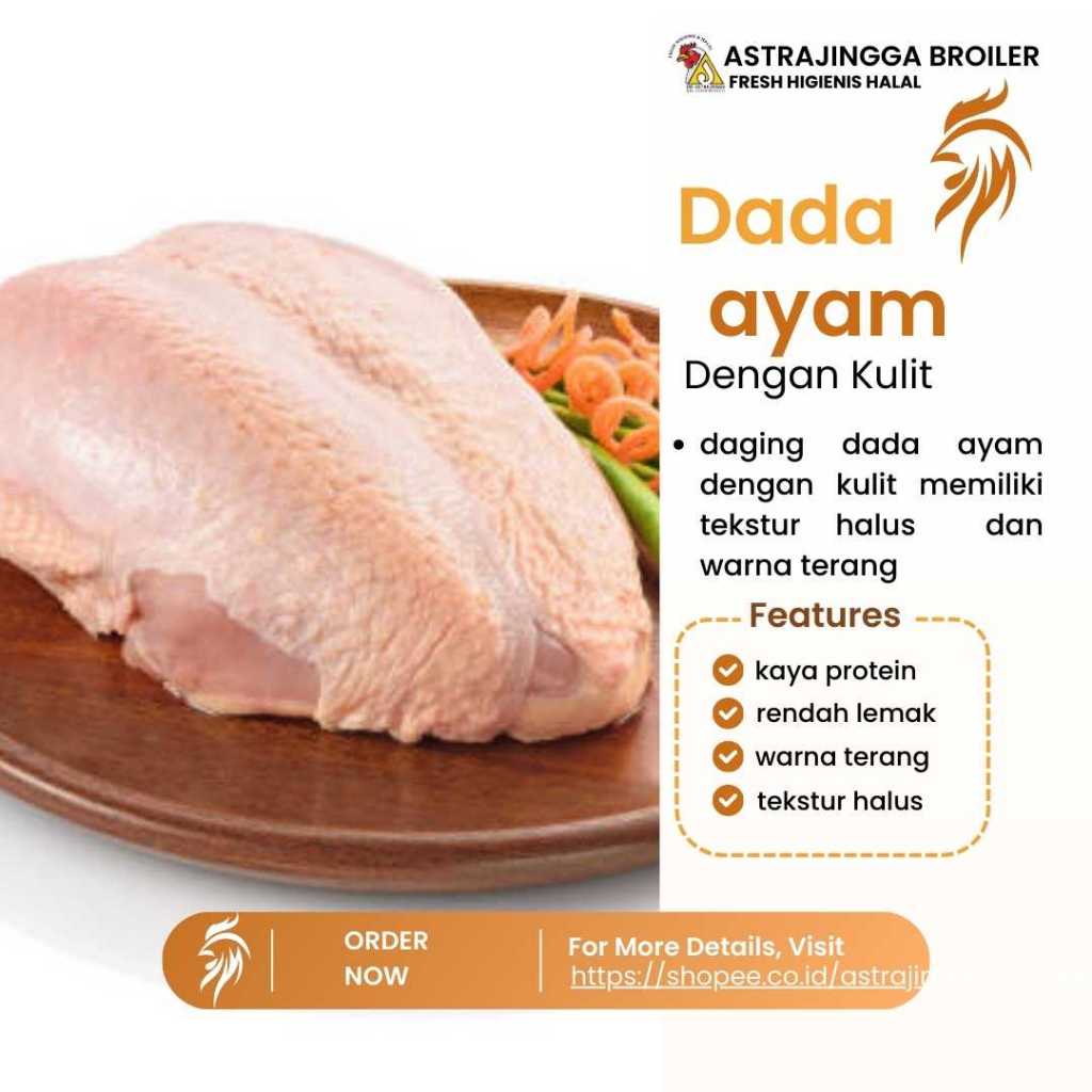 Daging ayam dada fillet boneless dengan kulit 1kg astrajingga broiler