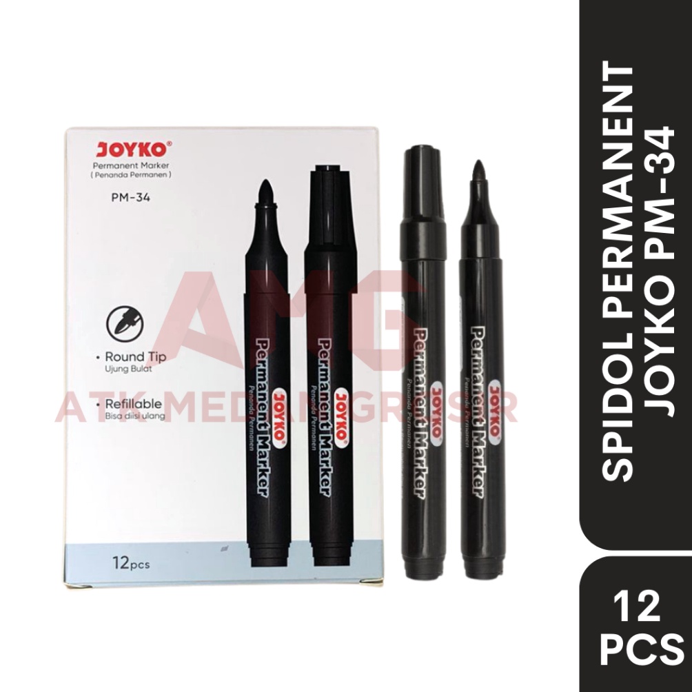 

KODE I5G8 SPIDOL PERMANENT JOYKO PM34 PER BOX ISI 12 PCS TINTA HITAM