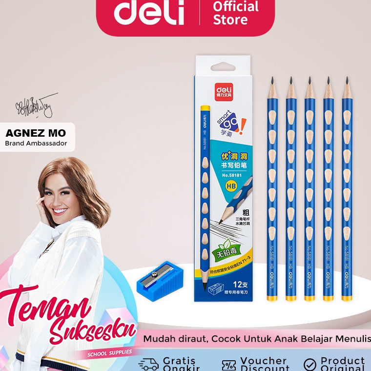

KODE T9B Deli Graphite Pencil HB 2B Pensil Kayu HB 2B Isi 12 PCSBox Desain Segitiga Ergonomis 58181 58183