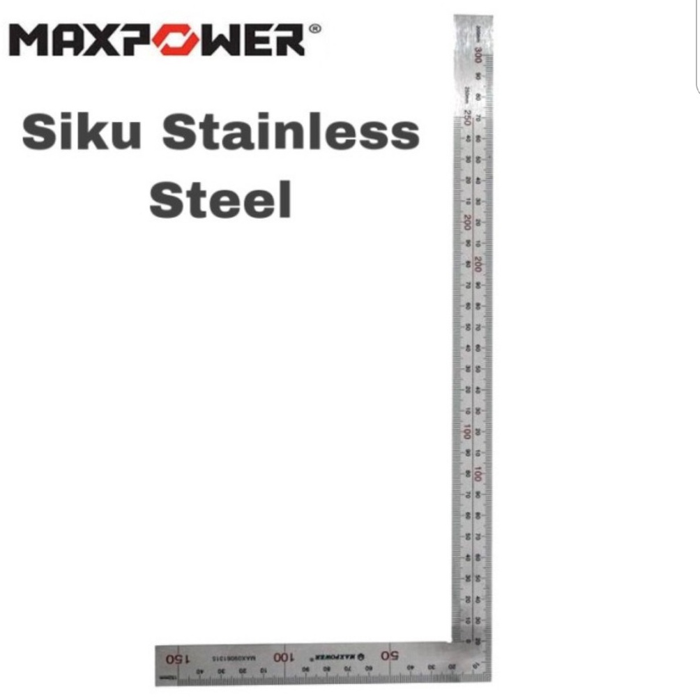 

KODE X26I Penggaris Siku Stainless Steel Besi Maxpower L Garisan Pengukur Metrik 15x3 cm