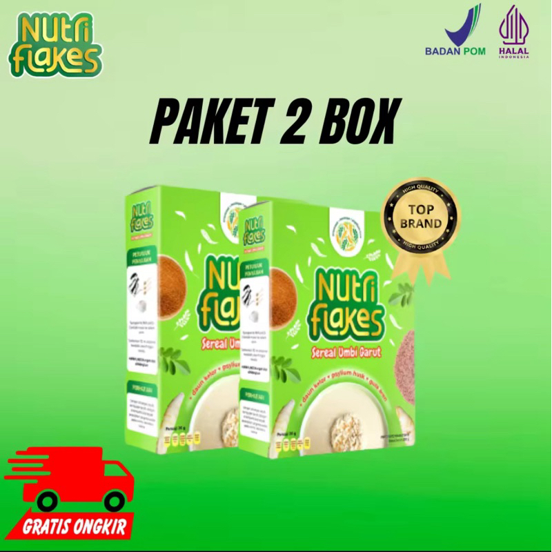NUTRIFLAKES 2 BOX Sereal Sehat Umbi Garut Moringa &amp; Susu Etawa Makanan Sehat Obat Asam Lambung Dan Maag Gerd