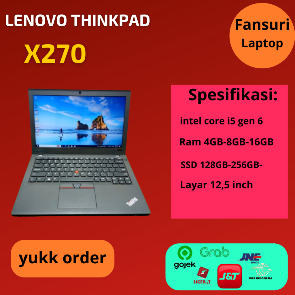 Laptop Lenovo Thinkpad termurah X270 core i5 gen6 ram 8gb SSD 256gb bergaransi