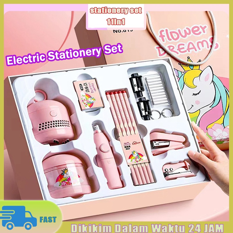 

KODE A43C Set Alat Tulis Elektrik Set Alat Tulis 11 In 1 Set Sekolah Set Alat Tulis Elektrik Pensil Penghapus Vakum Rautan Pensil Hadiah Ulang Tahun