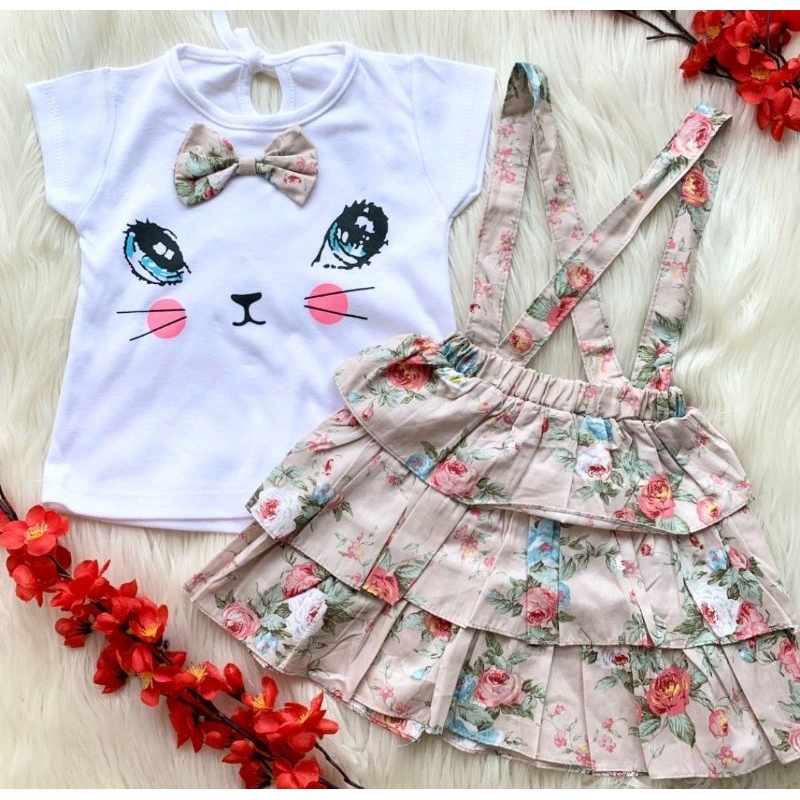 baju setelan kaos overall dress fashion motif bunga anak bayi perempuan 0-6 bulan