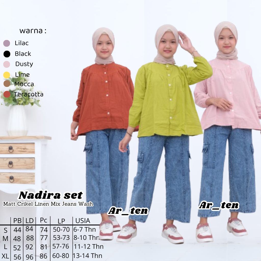 Setelan Blouse Anak Perempuan 6-14 Tahun / Set Blouse Anak Perempuan Cotton Premium Mix Kulot Jeans 
