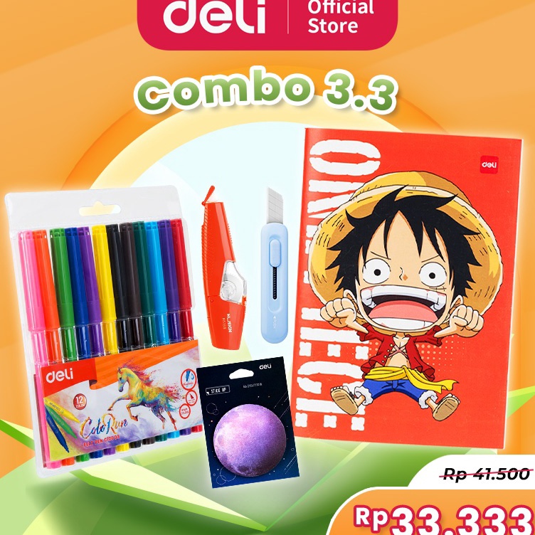 

KODE M82G Deli paket alat tulis anak lengkap dengan spidol sticky notes correction tape 33333 3