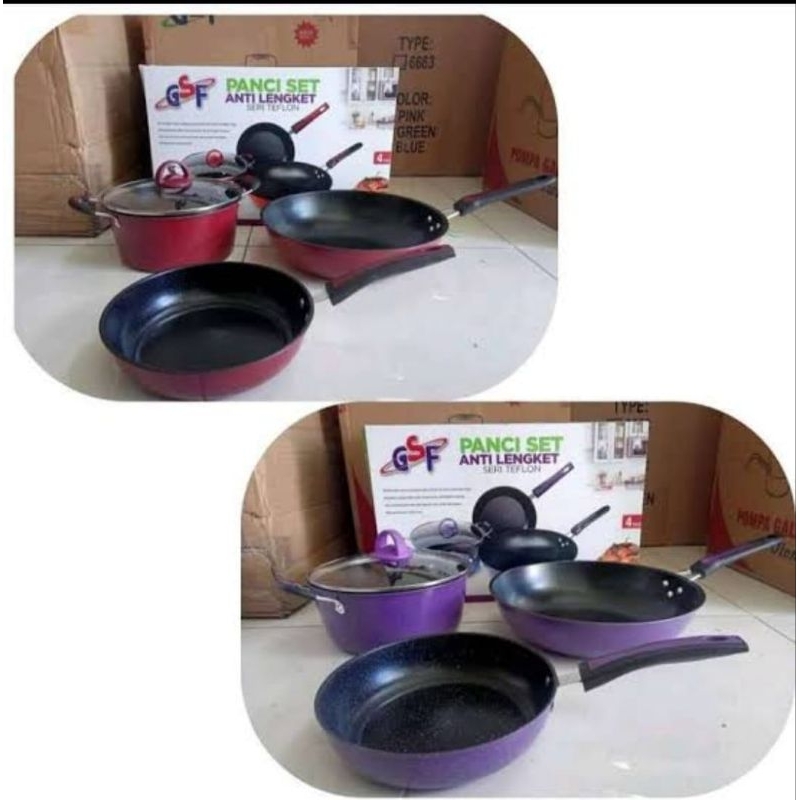 Set Panci Teflon GSF G-2429 isi 4 Pcs, Set Panci GSF, Set Teflon GSF