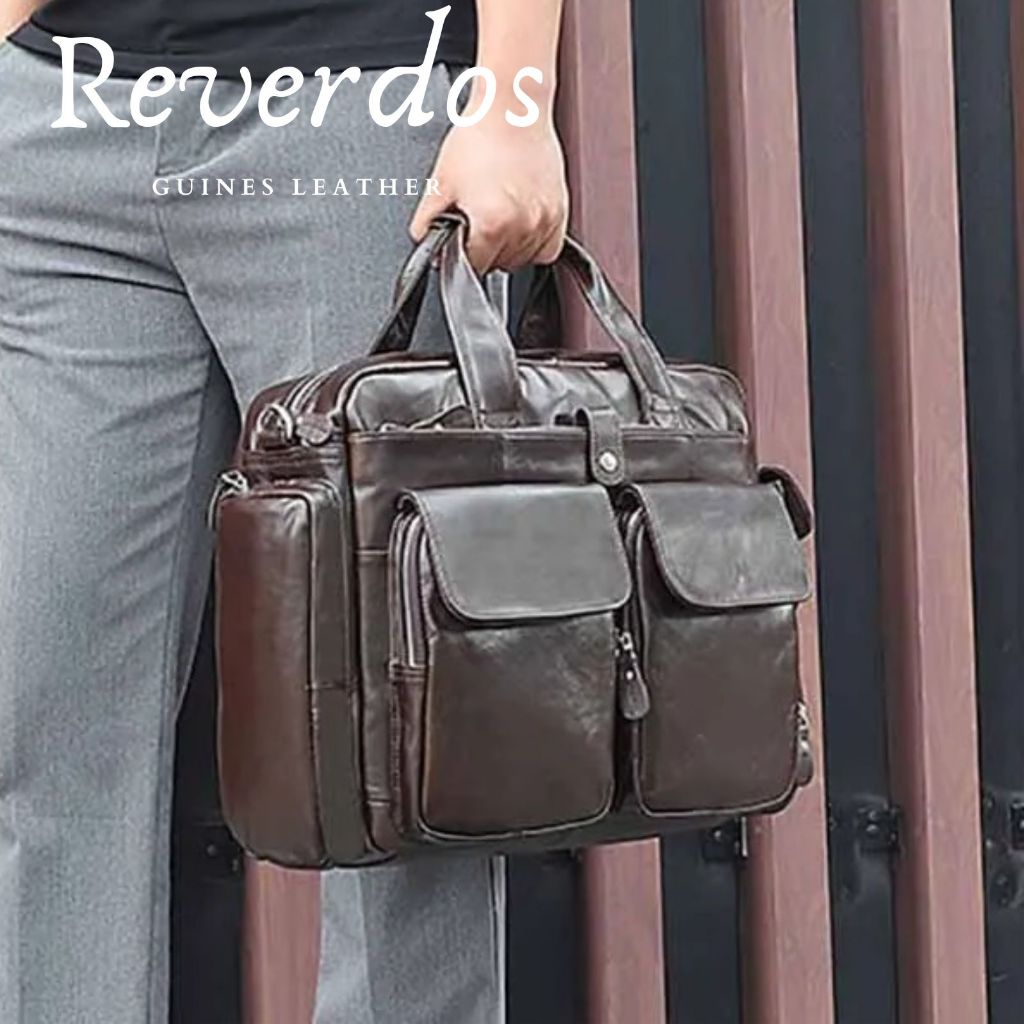 Tas Kantor Pria Kulit Asli - Tas Tangan Bisnis Laptop 15,6 Inch - Tas Bahu Laptop File A4 Kulit Asli