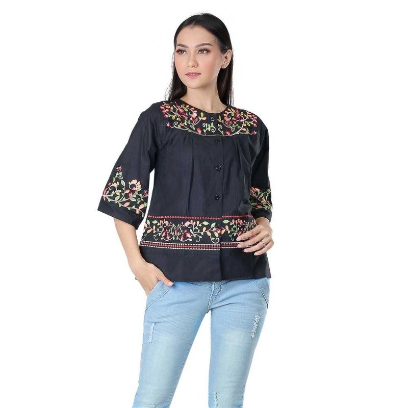 Inficlo Atasan Blouse Wanita Bordir  Hitam