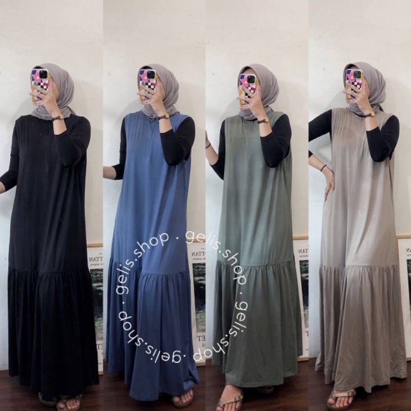IVANA INNER DRESS by Gelis / Inner Dress Polos / Dress Wanita Premium / Inner Dress Hitam Coklat