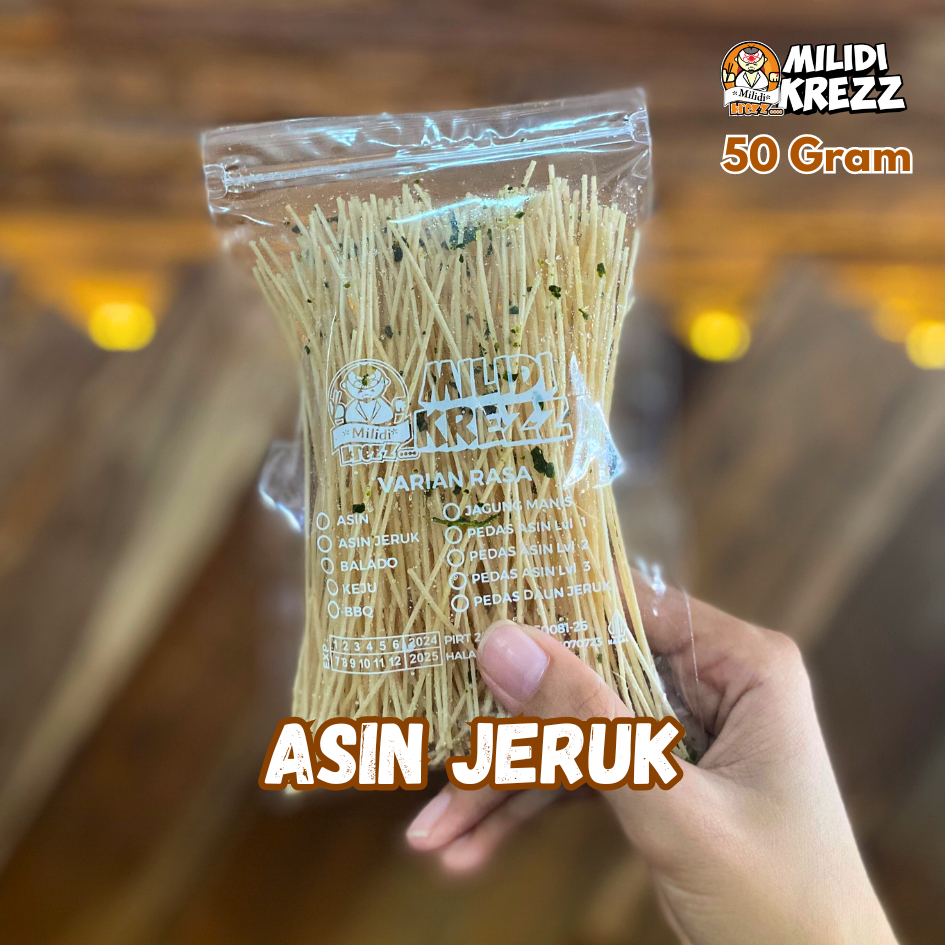 

Mie Lidi Milidikrezz 50 gr Asin Jeruk Cemilan Pedas