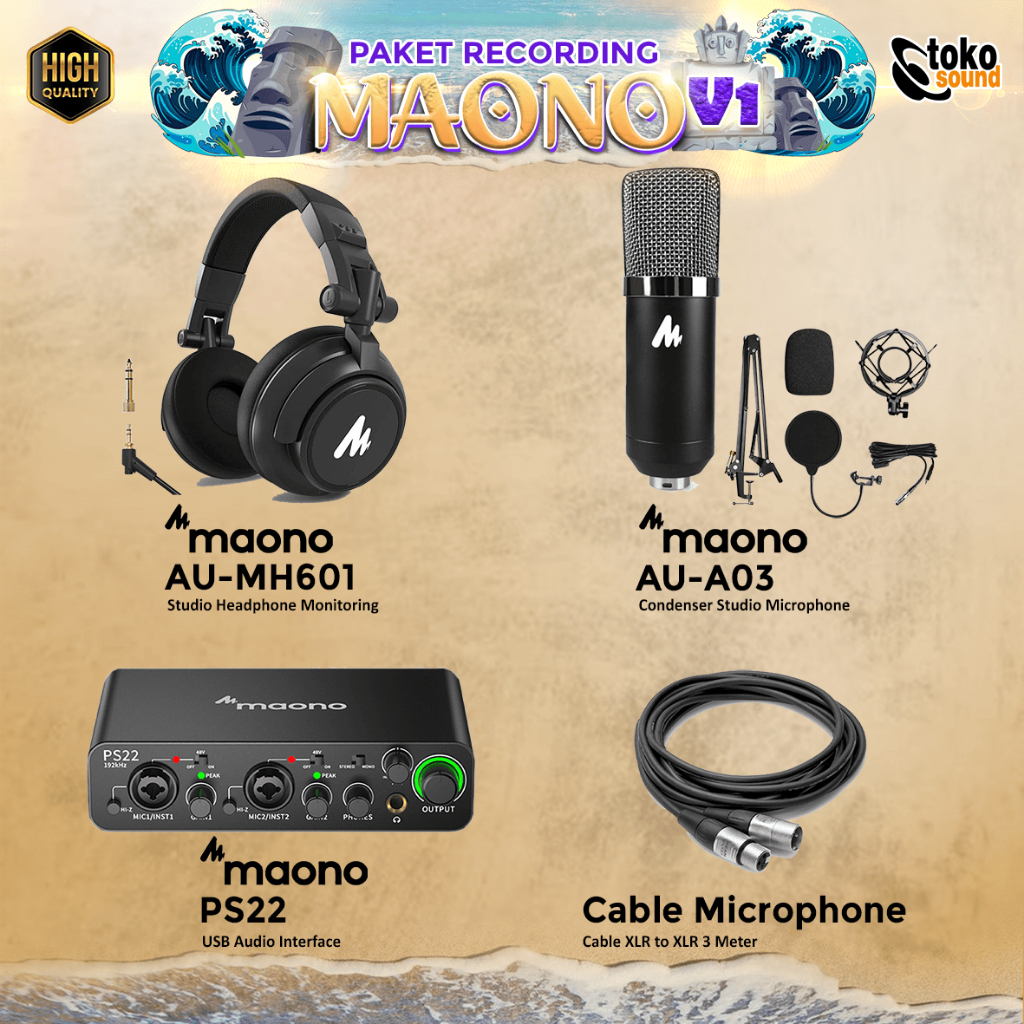 PAKET RECORDING MAONO V1 - MAONO PS22 - MAONO AU A03 - MAONO MH601