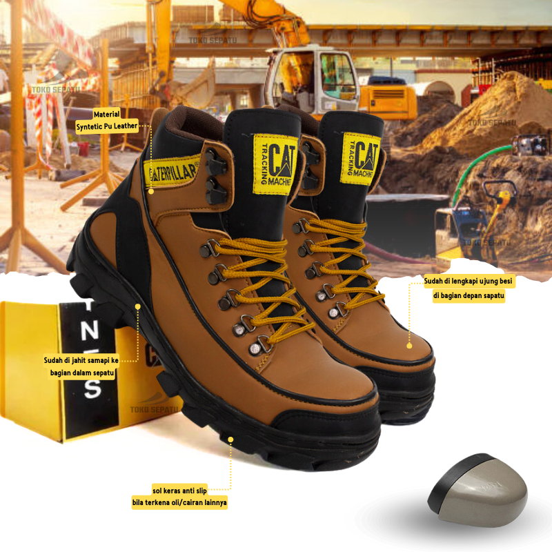 Sepatu Safety Pria Caterpillar  - Sepatu Safety Boots Pria Wanita  - Sepatu Kerja Safety Ujung Besi 