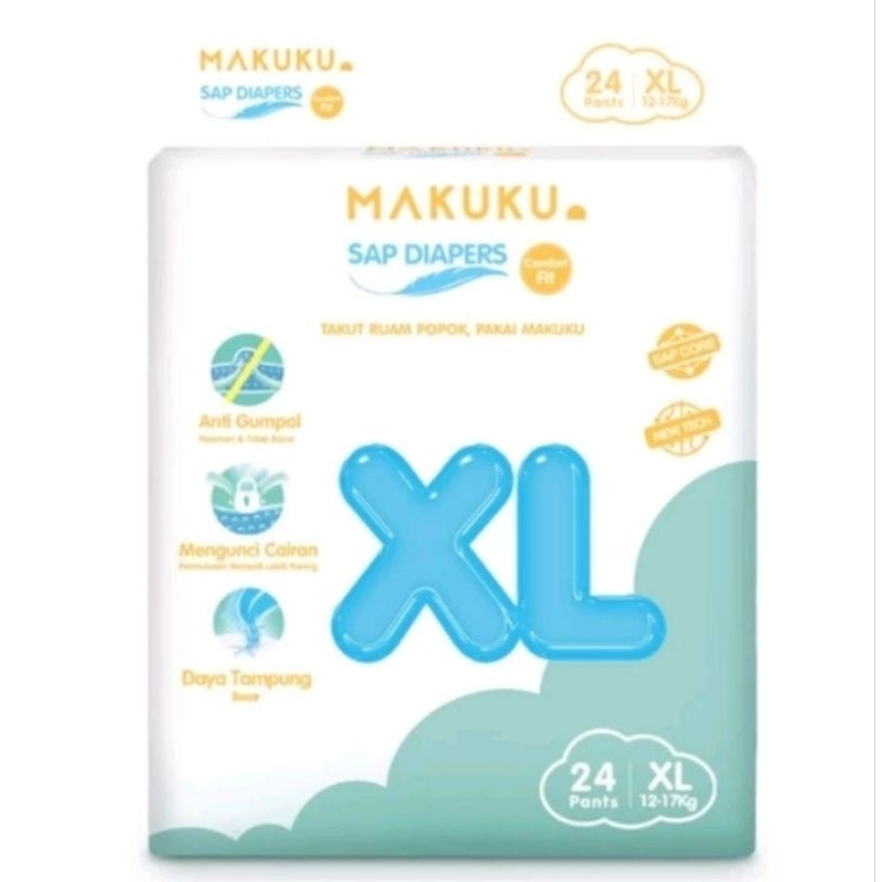MAKUKU SAP Diapers Comfort Fit XL24 / MAKUKU XL24 / Popok Makuku / Makuku Murah / Makuku Comfort Fit