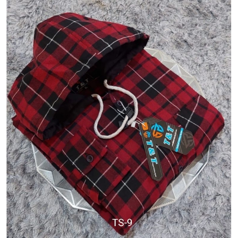 Hem Kemeja Flanel Hoodie Lengan Panjang Katun Flanel Slim Fit