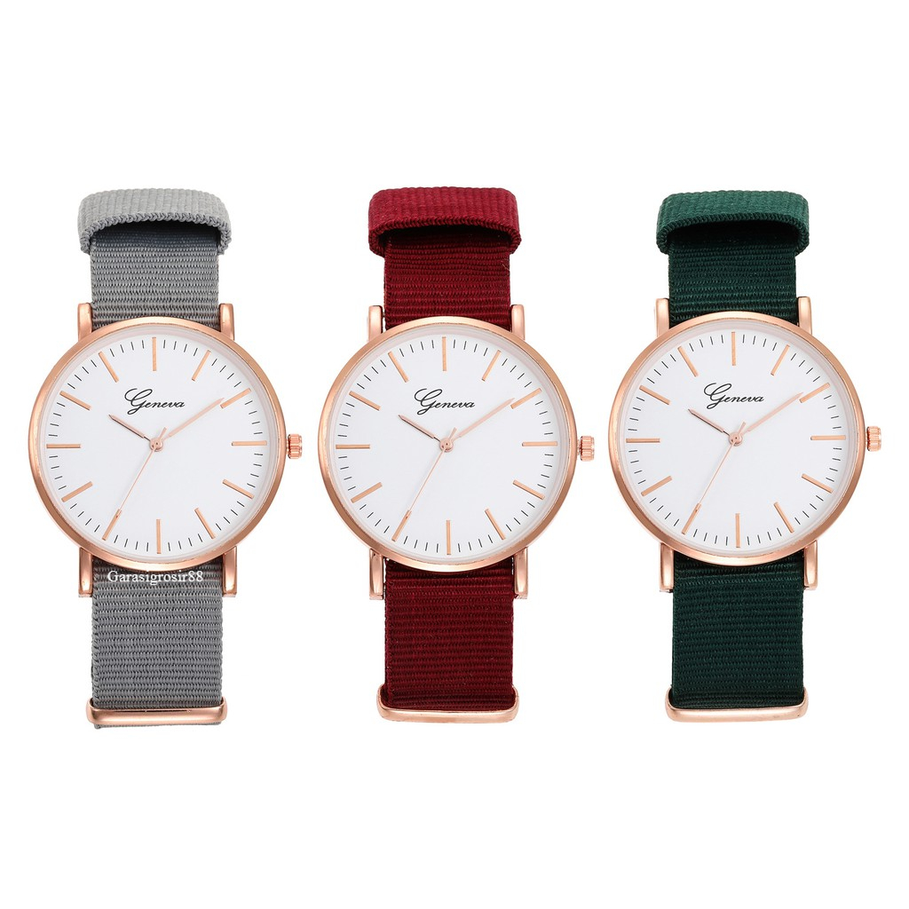 Jam Tangan COUPLE WANITA PRIA GENEVA NILON TALI CANVAS POLOS