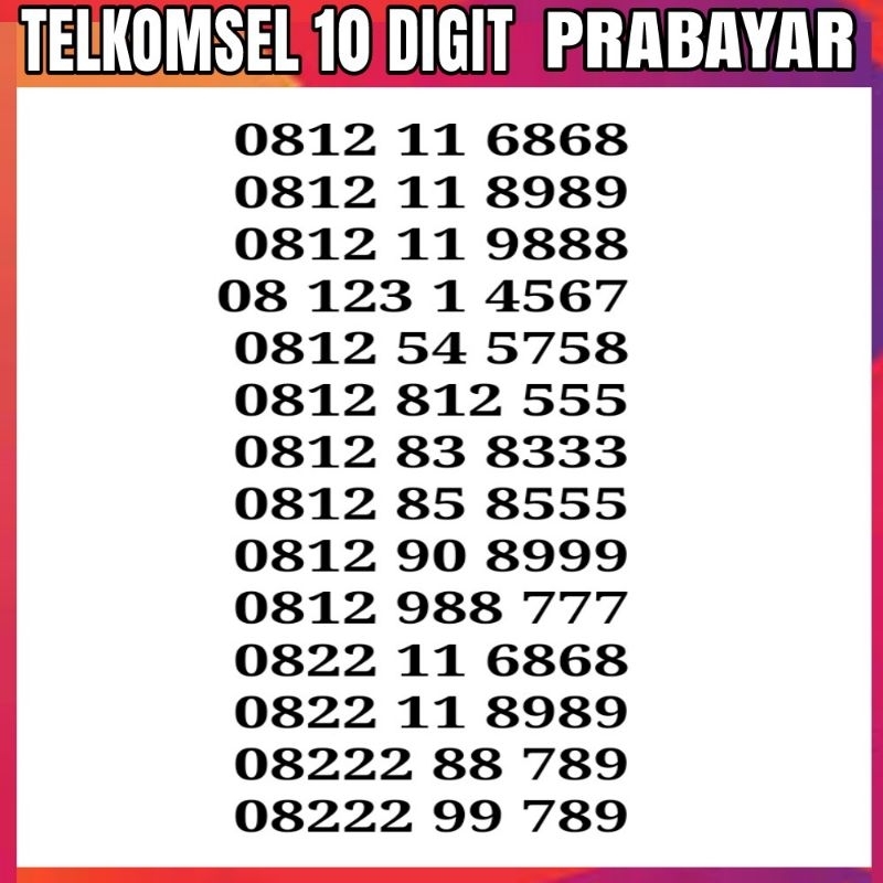 Nomor cantik Telkomsel simpati 10 DIGIT PRABAYAR