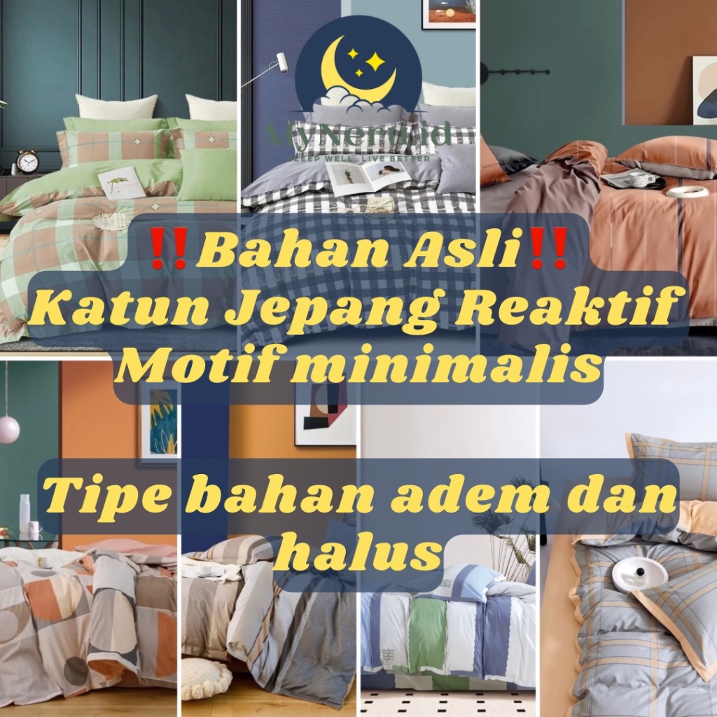 KATUN JEPANG REAKTIF MOTIF MINIMALIS / ABSTRAK (1-29) [SET SPREI ONLY] - Katun Import (Sprei Set Bah