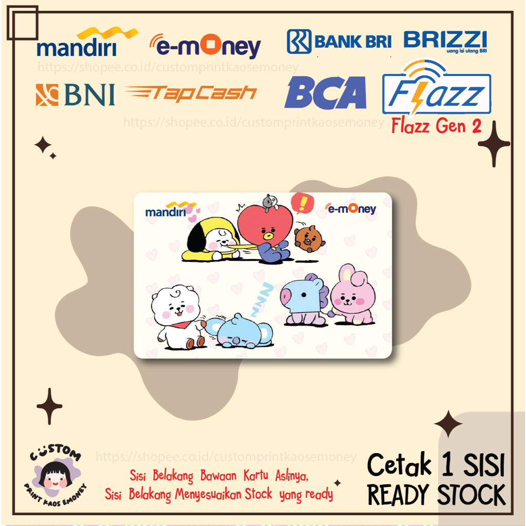 KARTU EMONEY ETOLL KPOP BT21 KOYA ZZZ TATA RJ MANG BTS E MONEY ETOLL MANDIRI FLAZZ BCA GEN 2 BNI TAP